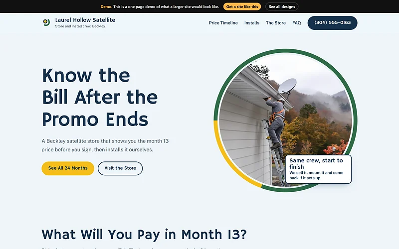 Satellite TV and Internet Retailer website design, Clear Sky Dial style, desktop view