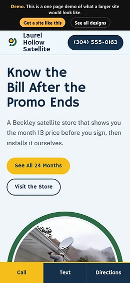 Satellite TV and Internet Retailer website design on a phone