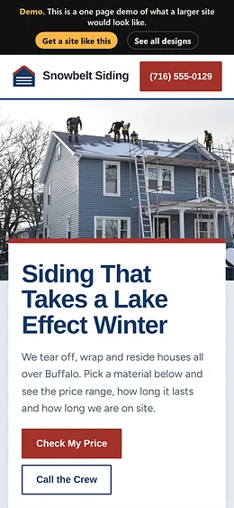 Siding website design on a phone