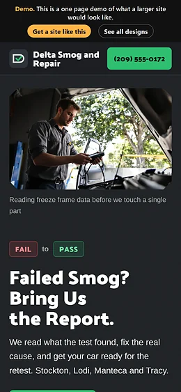 Smog Repair website design on a phone