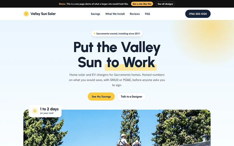 Solar website design, Open Daylight style, desktop view