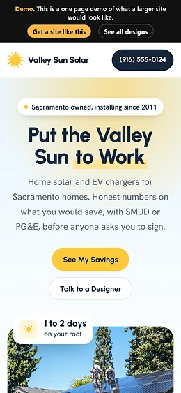Solar website design on a phone