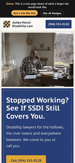 SSDI / Social Security Disability website design on a phone