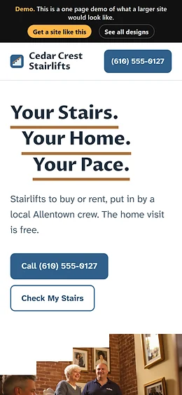 Stairlifts website design on a phone