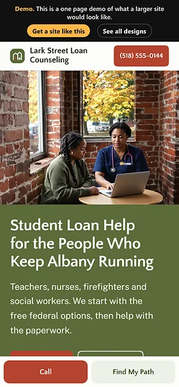 Student Loan Relief website design on a phone
