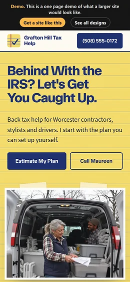 Tax Debt Relief website design on a phone