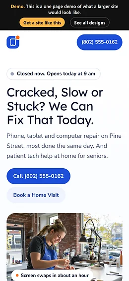 Computer and Phone Repair website design on a phone