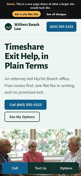 Timeshare Exit website design on a phone