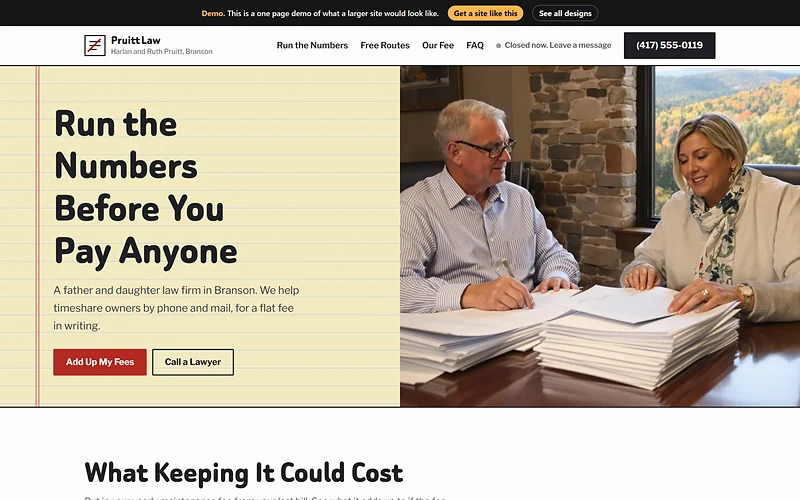 Timeshare Exit website design, Red Pen Ledger style, desktop view