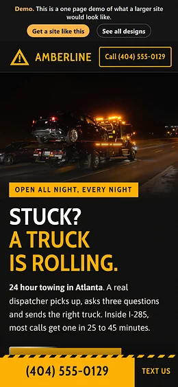 Towing website design on a phone
