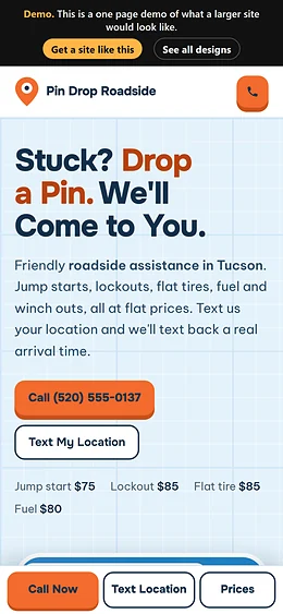 Roadside Assistance website design on a phone