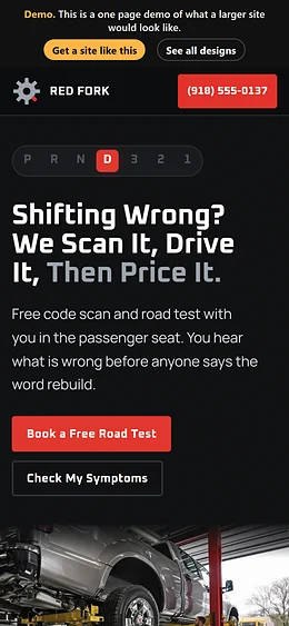 Transmission Repair website design on a phone