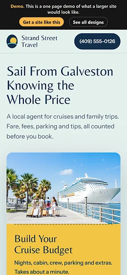 Travel Agency website design on a phone