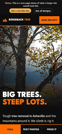 Tree Removal website design on a phone
