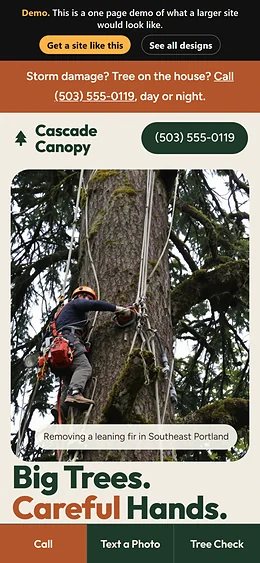 Tree Service website design on a phone