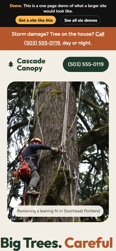 Tree Service website design on a phone