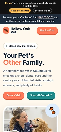 Veterinary Clinic website design on a phone