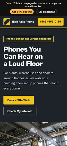 Business Phone / VoIP website design on a phone