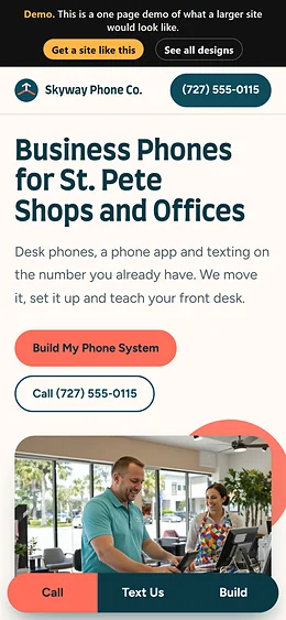 Business Phone Systems website design on a phone