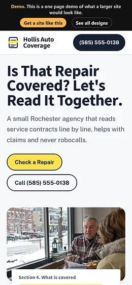 Extended Auto Warranty website design on a phone