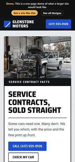 Vehicle Service Contracts website design on a phone