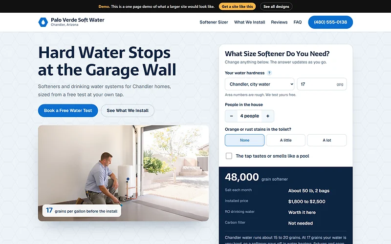 Water Treatment / Softeners website design, Mineral Clear style, desktop view