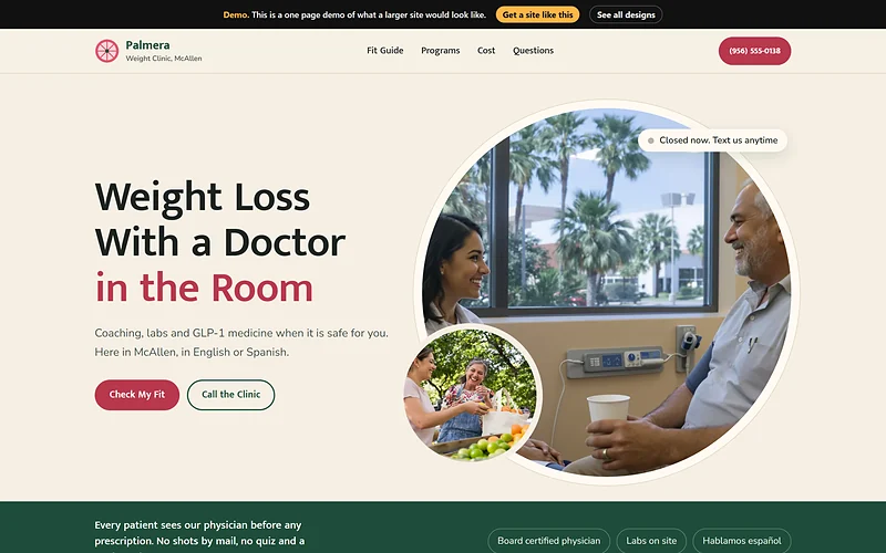 Medical Weight Loss website design, Valley Citrus style, desktop view