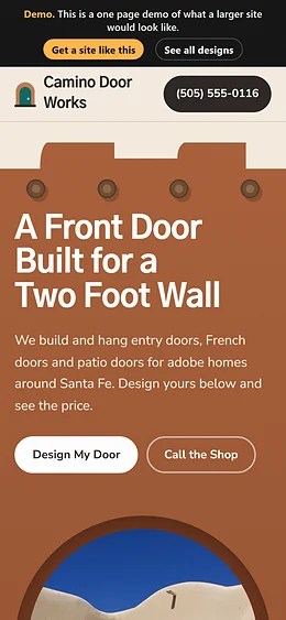 Entry and Patio Doors website design on a phone