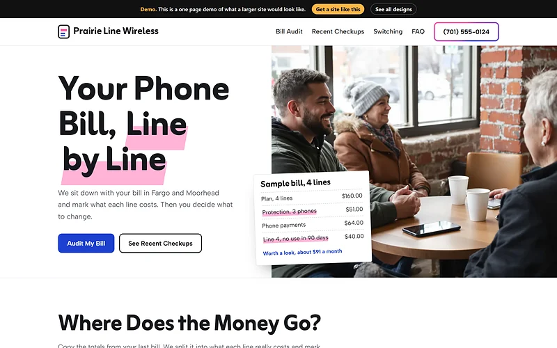 Wireless Plan Advisor website design, Highlighter Audit style, desktop view