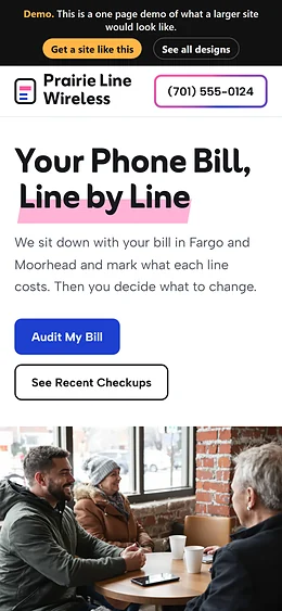Wireless Plan Advisor website design on a phone
