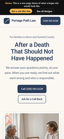 Wrongful Death Law website design on a phone