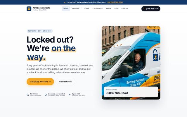 ABC Lock and Safe website built by Clickflame