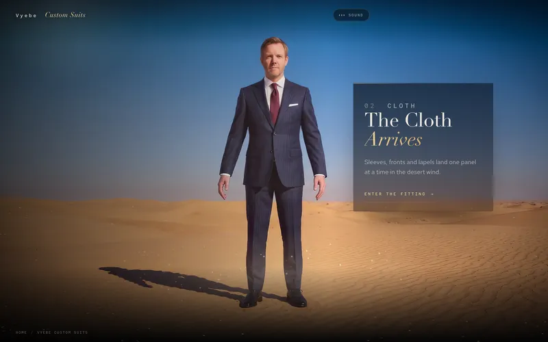 Vyebe Custom Suits, a navy pinstripe suit in the desert