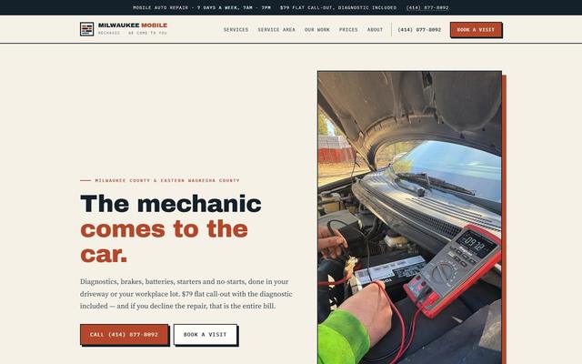 Milwaukee Mobile Mechanic website built by Clickflame