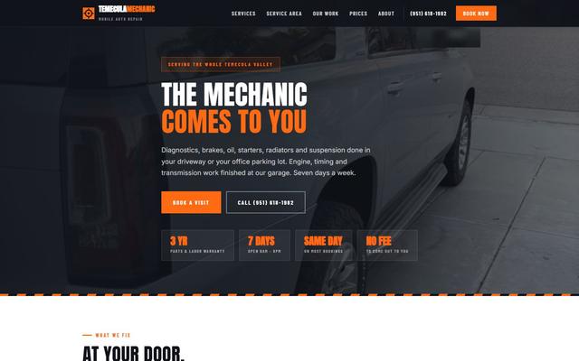 Temecula Mobile Mechanic website built by Clickflame