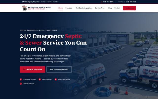 Emergency Septic & Sewer website built by Clickflame