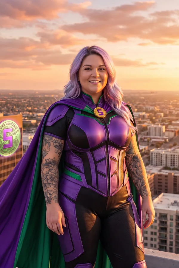 Alaina from Supercanic drawn as a superhero