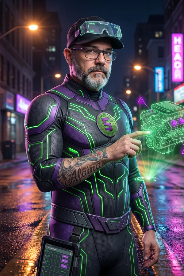 Anthony from Supercanic drawn as a superhero