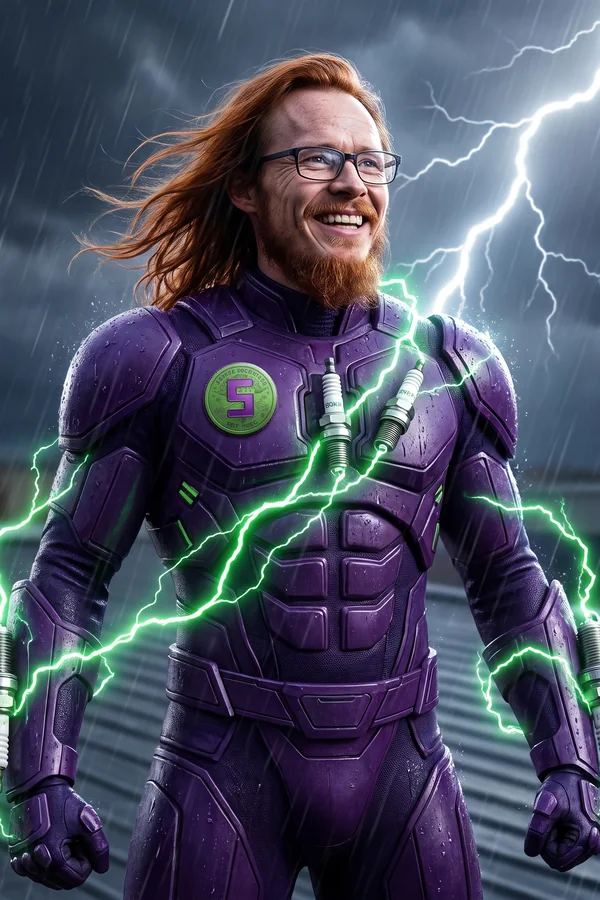 Jeremy Ceaser from Supercanic drawn as a superhero