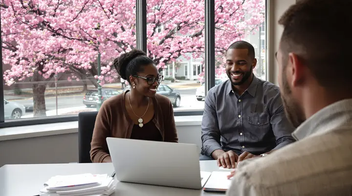 An agent at Ocmulgee Coverage Help going over plan choices with a self employed client