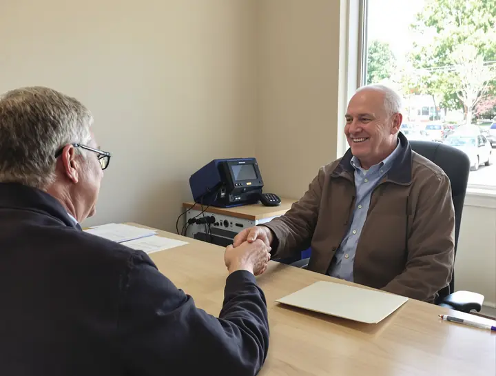 Loan officer shaking hands with a member at her desk