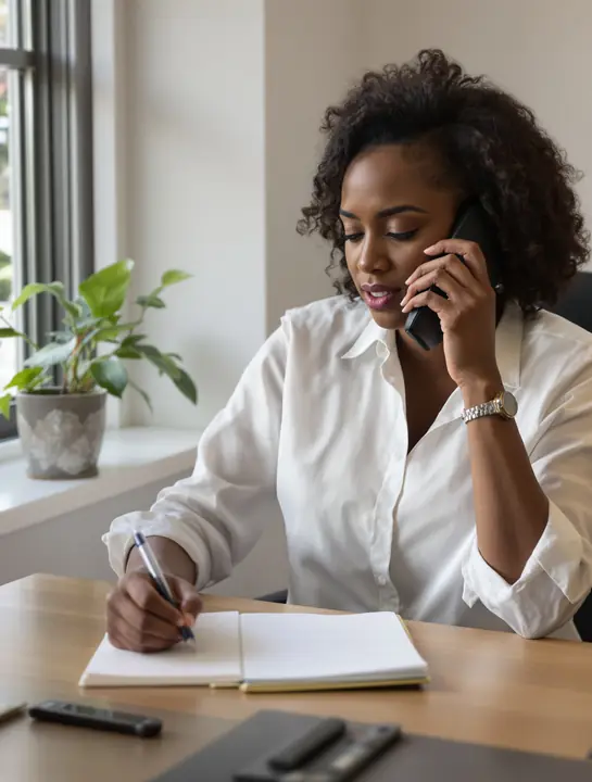 Attorney Renee Loftin on a call with a client in her Fondren office