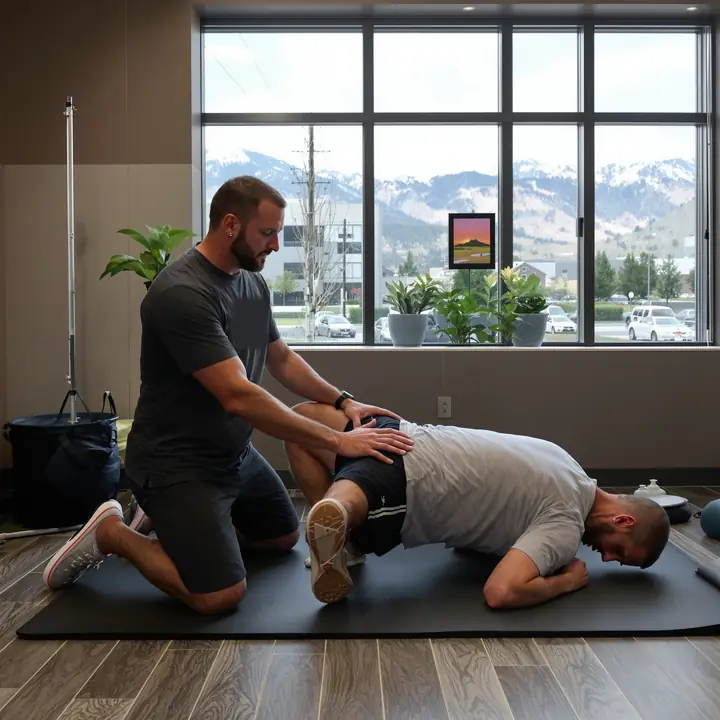Guided hip and low back stretch on the mat