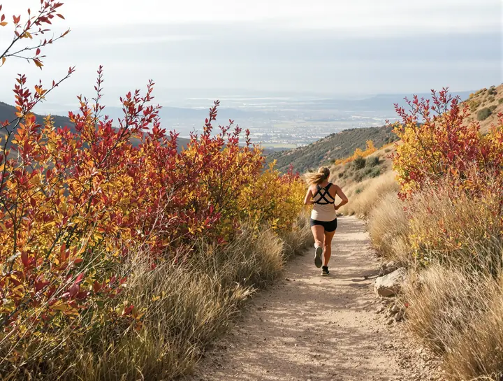 Runner on a foothill trail above Salt Lake City in fall