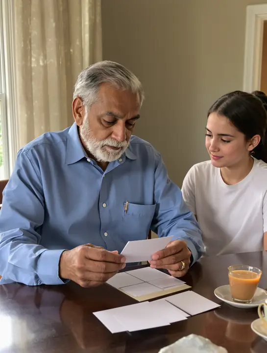 A grandfather studying for the civics test while his granddaughter quizzes him