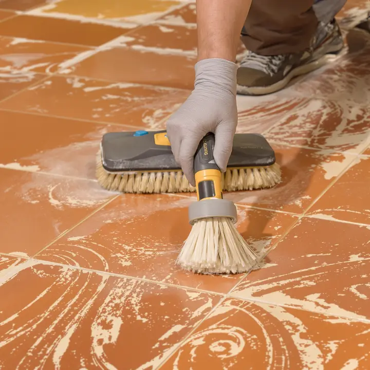 Scrubbing grout on saltillo tile