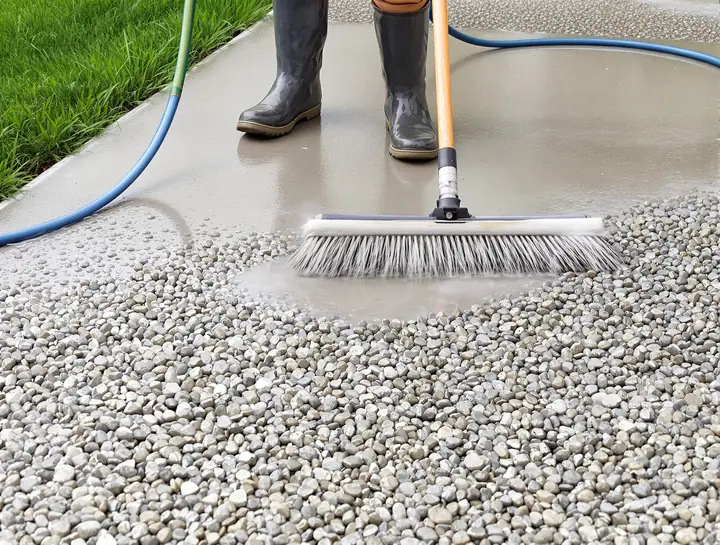 Washing the top off an exposed aggregate walk in Wolfforth