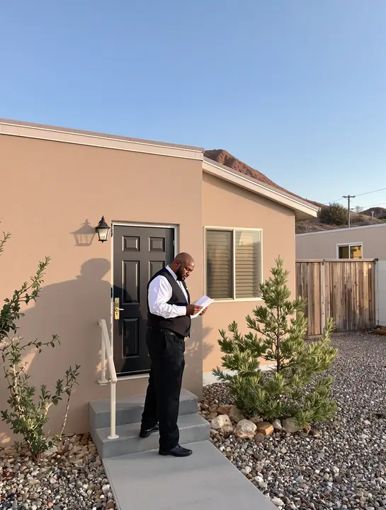 A card dealer reading a letter on the front step of his Sparks home before work