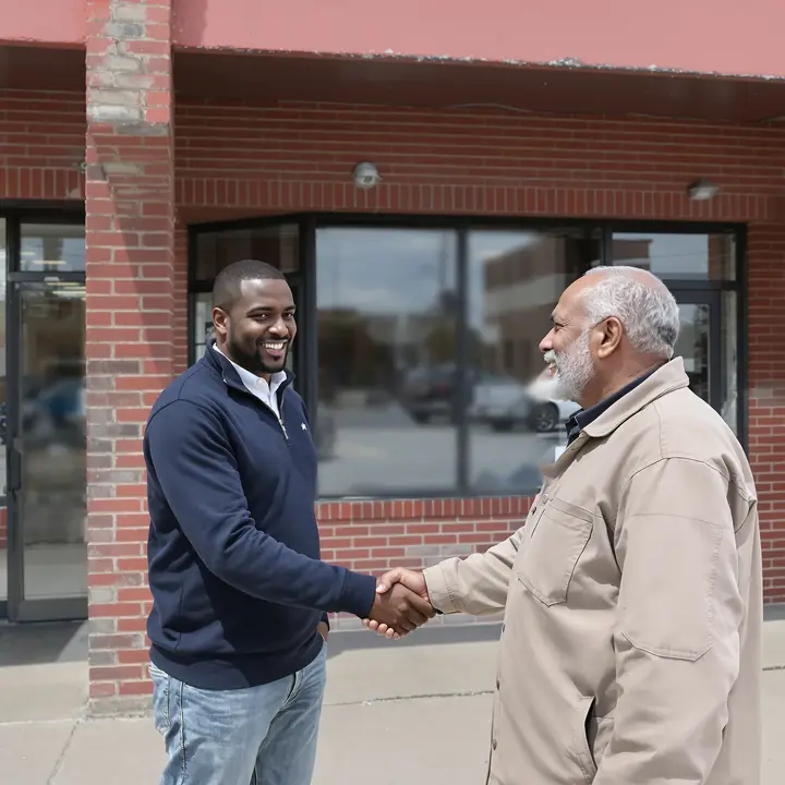 Counselor shaking hands with a client at the office door