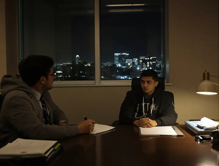 Late night meeting with a young client after an arrest